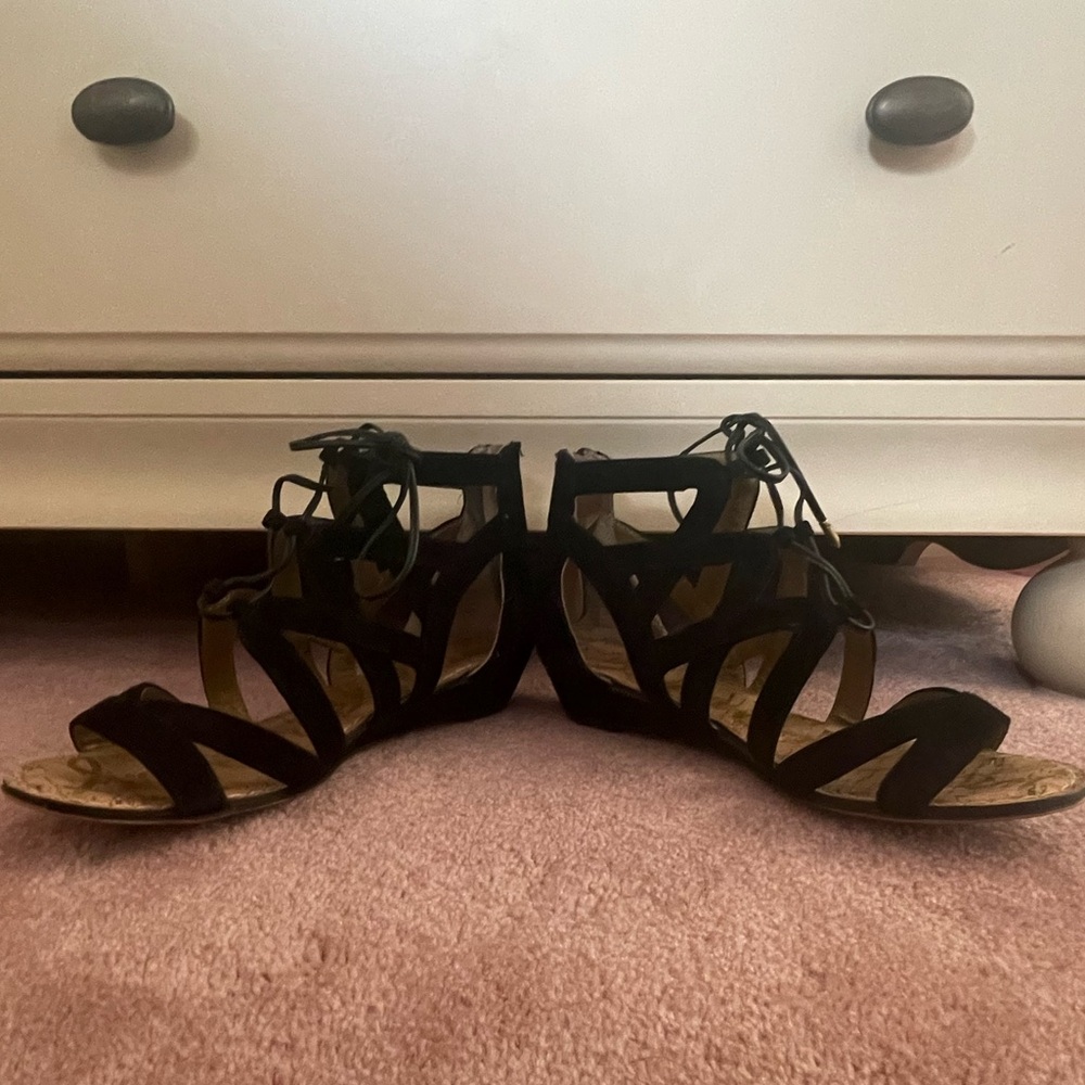 Sam Edelman Black Suede Gladiator Sandals - Size 5